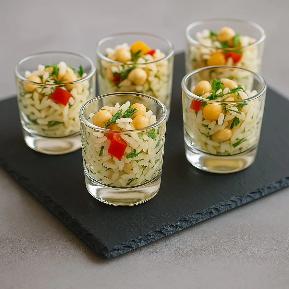 Salade de riz aux pois chiches et poivrons marinés
