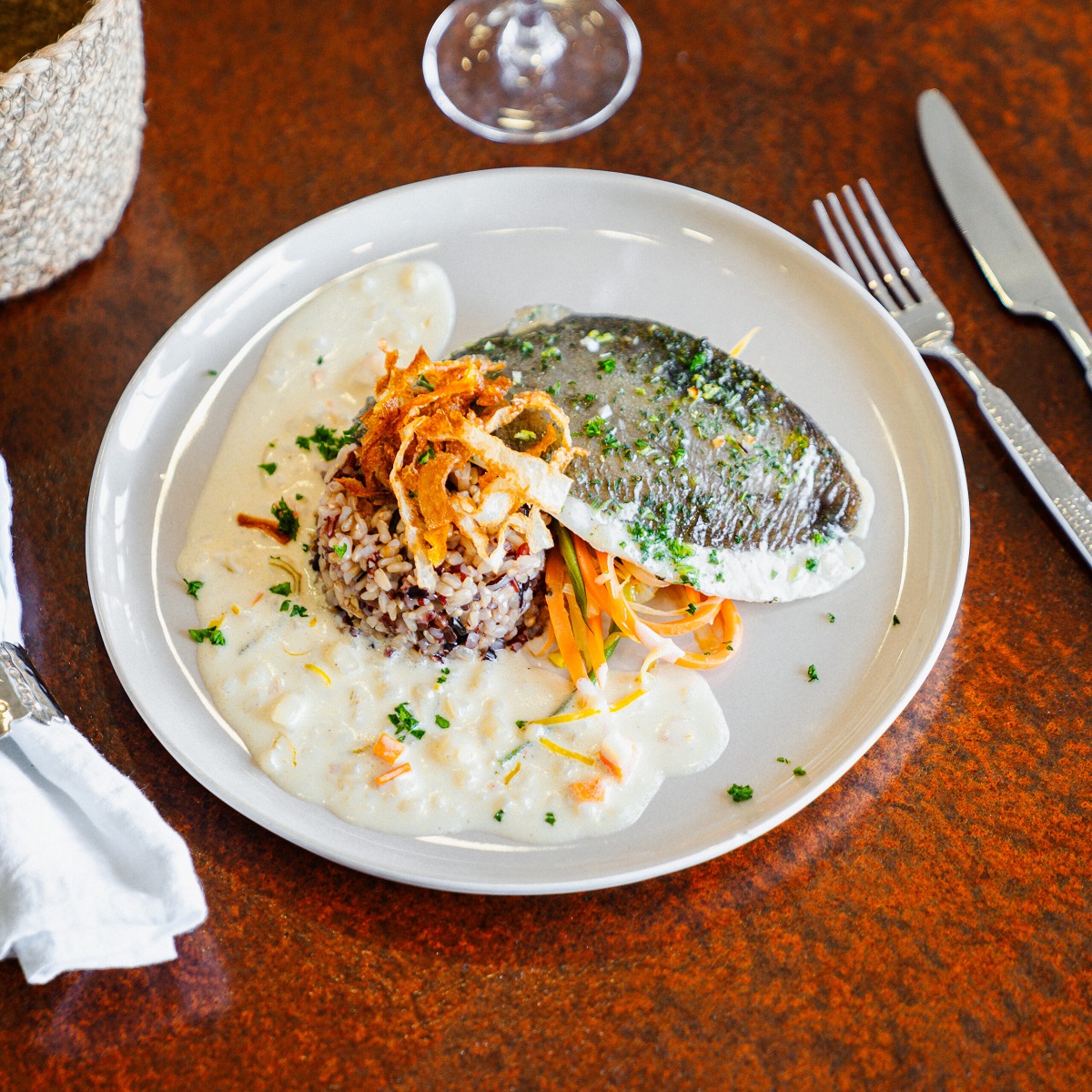Trio de riz en pilaf et filet de Saint-Pierre rôti